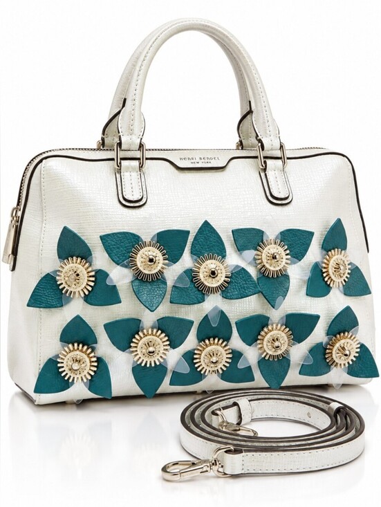 henri bendel Handbags - Rare Henri Bendel West 57th Pearlescent Floral Appliqué Satchel